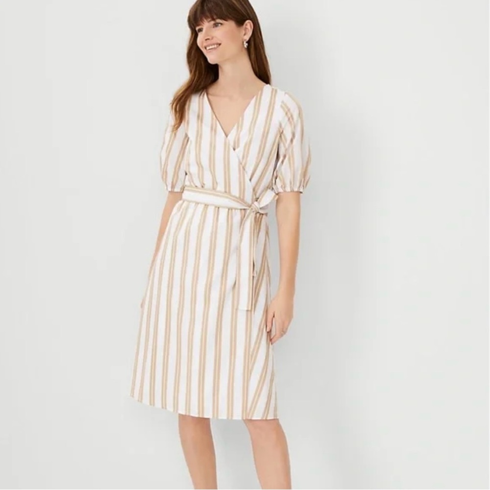 Ann Taylor White and Tan Wrap Sundress